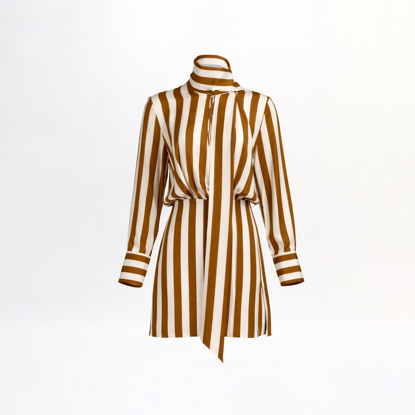 Brown and white striped dress on a white background