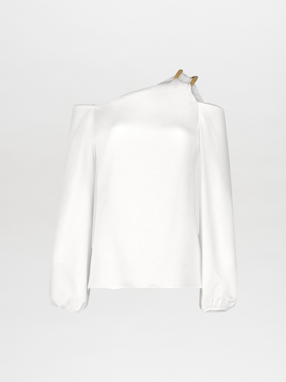 The Barb Blouse by Silvia Tcherassi US is a white, long-sleeve one-shoulder top with an asymmetrical neckline, single shoulder strap, and draped silhouette, shown on a plain white background.
