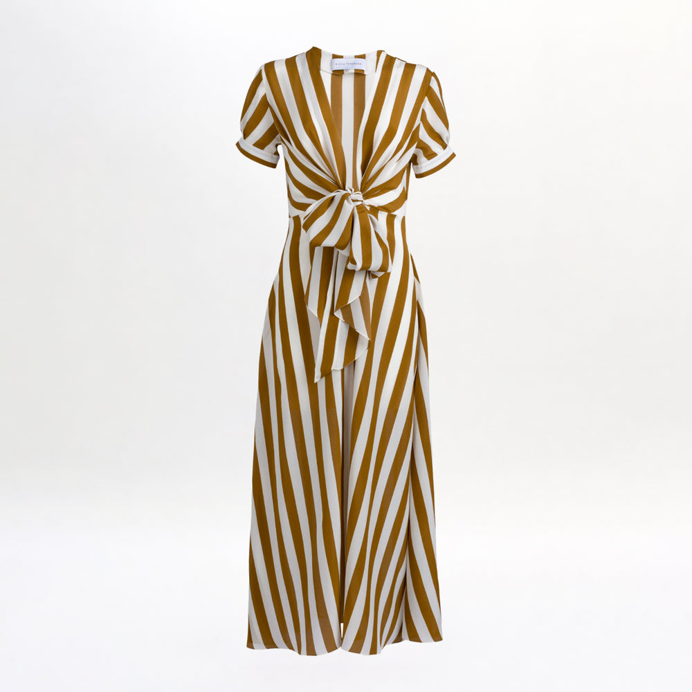 Striped dress with a knot detail on a white background