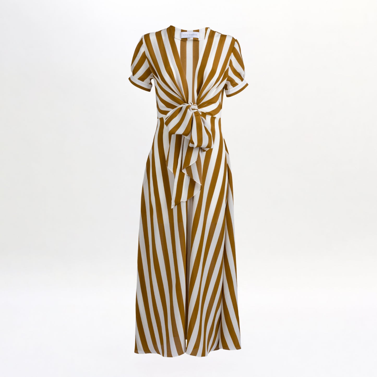 Striped dress with a knot detail on a white background