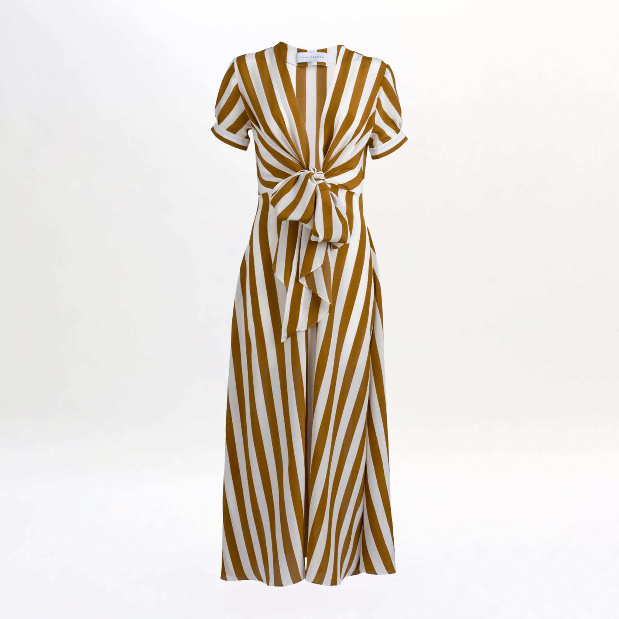 Striped dress with a knot detail on a white background