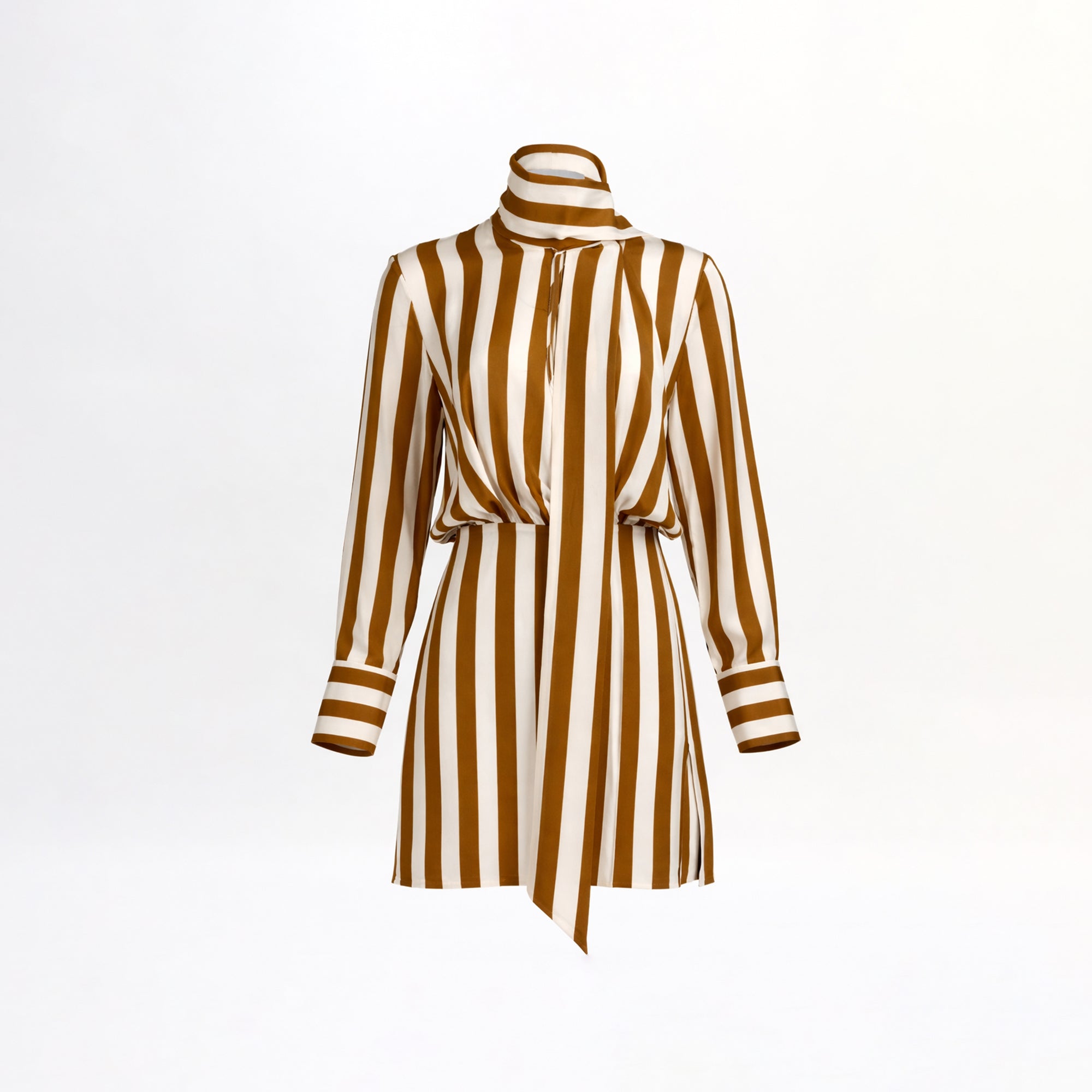 Brown and white striped dress on a white background