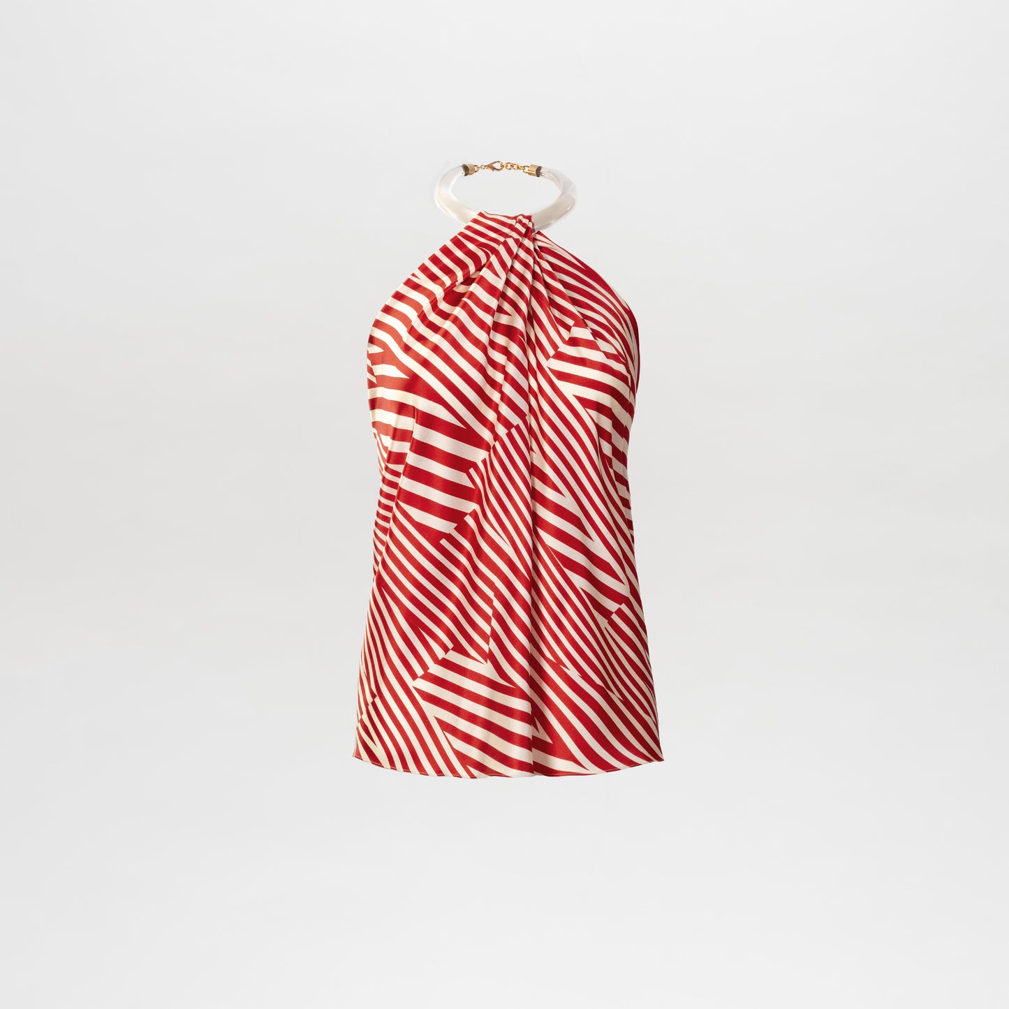 Red and white striped halter top on a light gray background