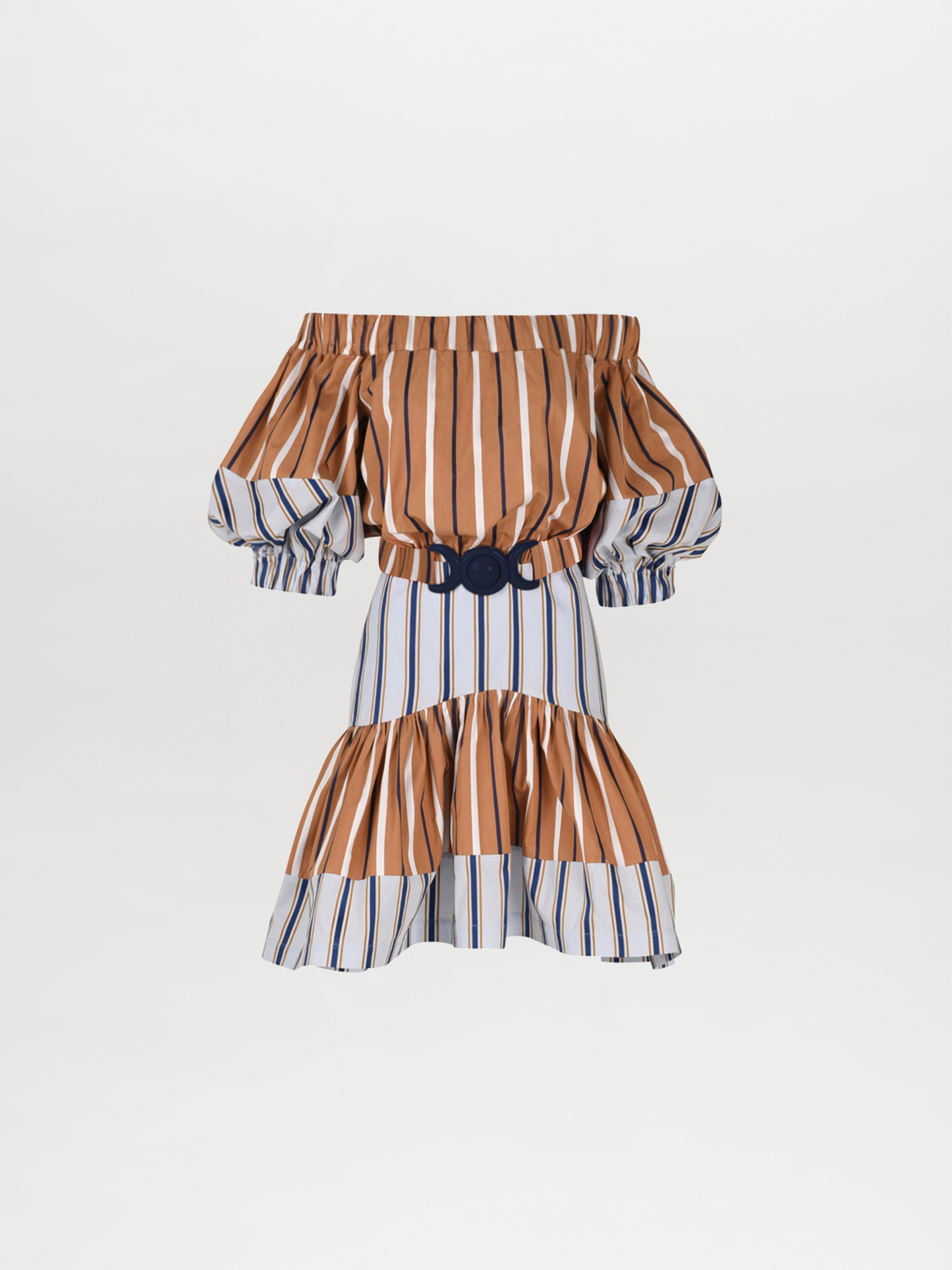 Lola Dress Camel Navy Stripes