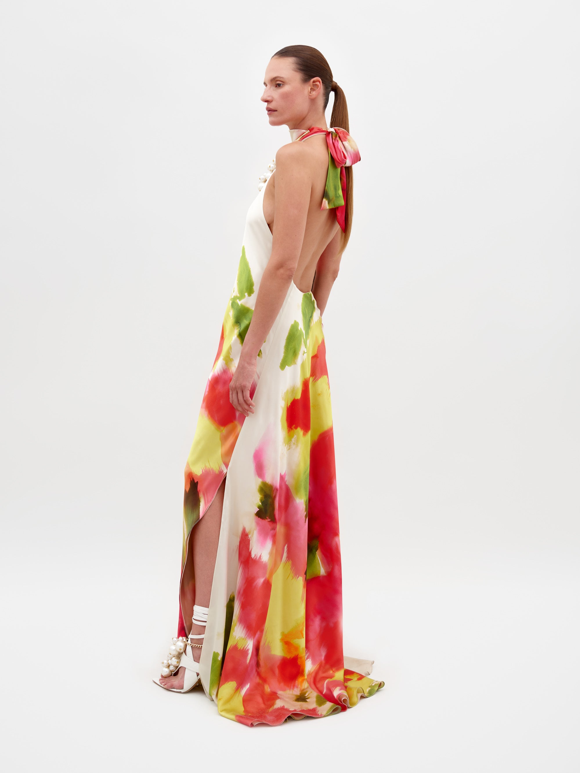 silvia tcherassi sherry silk maxi dress Silvia Tcherassi Sherry Silk Maxi Dress In Chartreuse Beige Floral