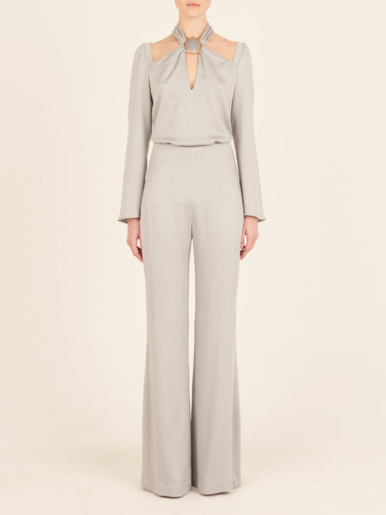 Gray, high-waisted wide-leg Andie Pant Gray with a seamless fit and smooth, minimalist design displayed on a plain white background.