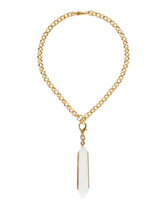 The Mariela Necklace Pearl, featuring a gold chain and a hanging white crystal pendant, is perfect for commemorating special dates like September 2nd or August 19th, 2024.