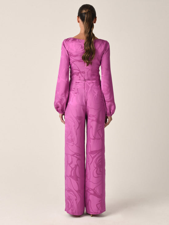 Casey Pant Magenta Orchid Jacquard isolated on a white background.