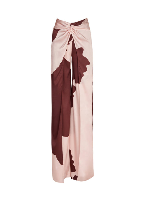 Pink and brown high-waist Canturipe Pant Cacao Floral for women.