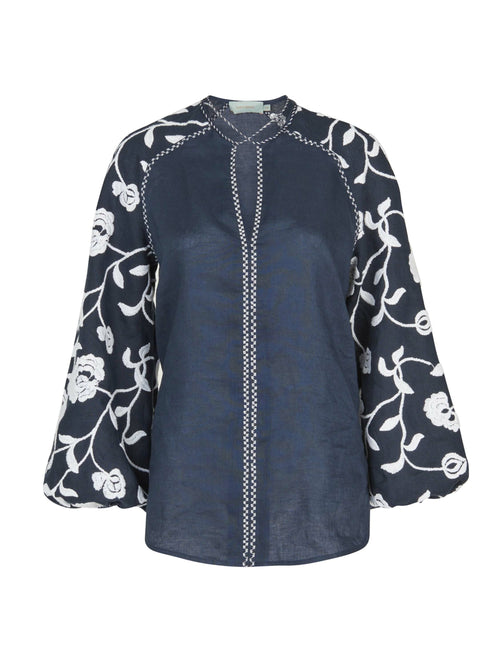 Molveno Blouse Navy Embroidered