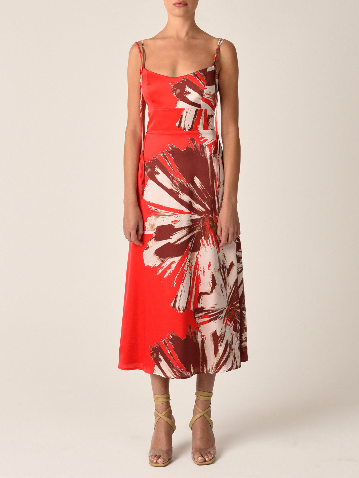 Lizzo Dress Scarlet Brown Floral Brushstrokes