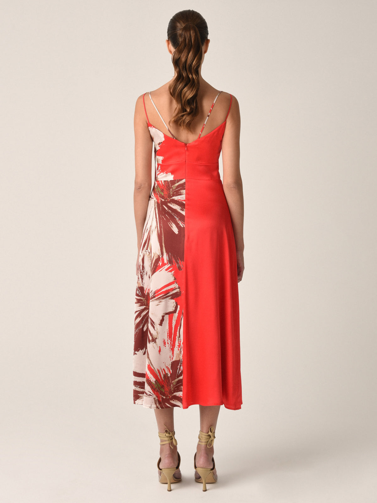 Lizzo Dress Scarlet Brown Floral Brushstrokes