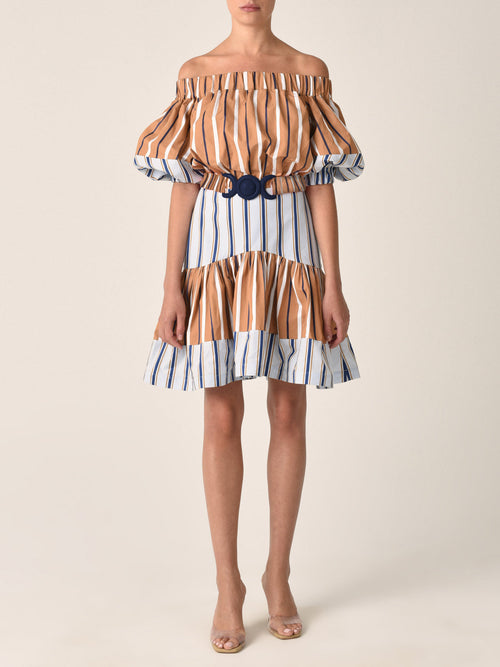 Lola Dress Camel Navy Stripes