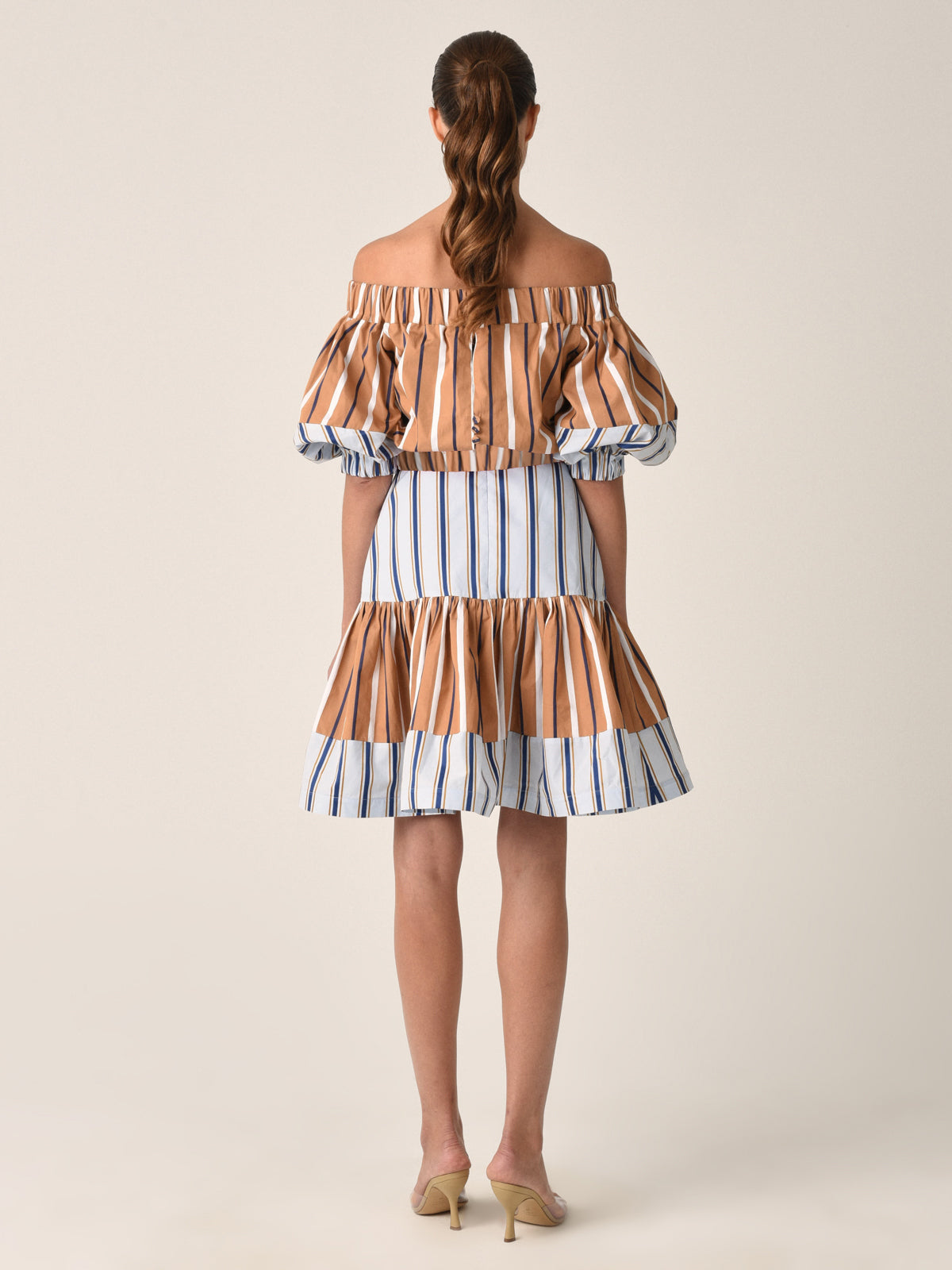 Lola Dress Camel Navy Stripes