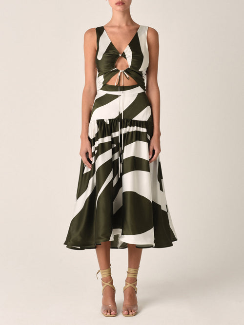 Roseanne Dress Green Abstract Palm