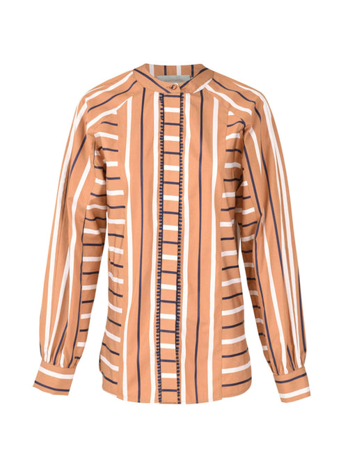 Donna Blouse Camel Navy Stripes