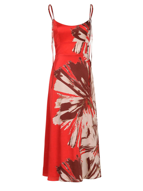 Lizzo Dress Scarlet Brown Floral Brushstrokes