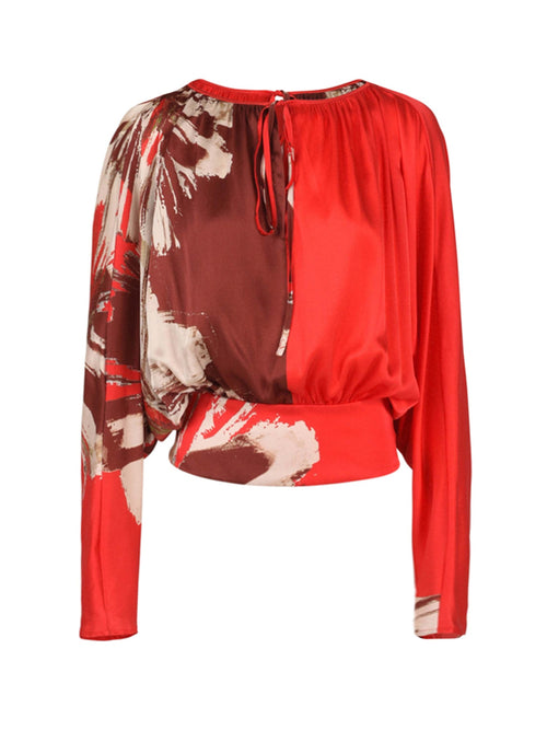 Tyne Blouse Scarlet Brown Floral