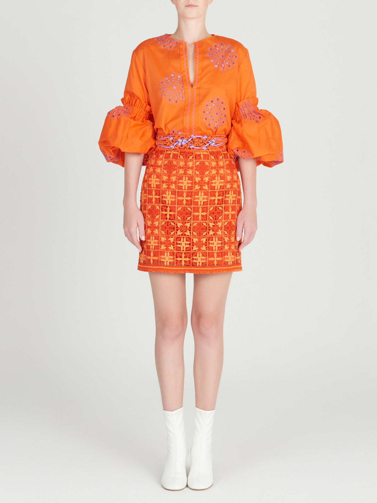 Lucaya Blouse Orange Lilac Embroidery