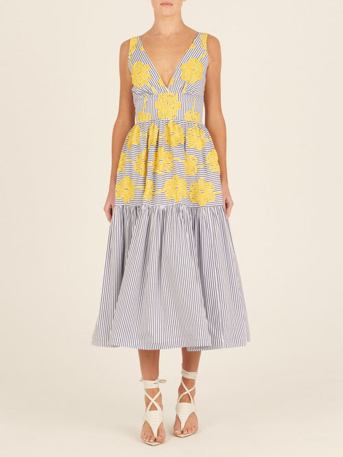 Eugene Dress Yellow Embroidered Flowers