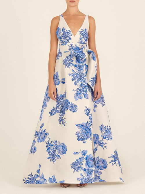 Logan Dress Blue Rose Motif