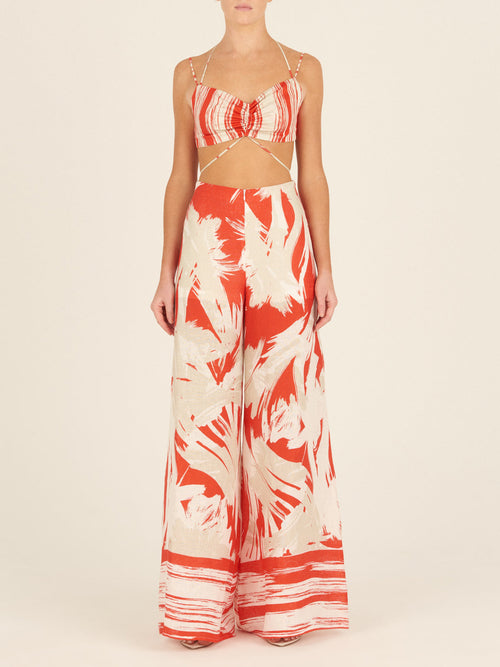 Benedetto Pant Coral Red Palm Print