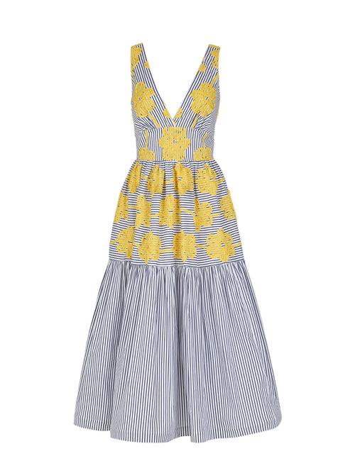 Eugene Dress Yellow Embroidered Flowers