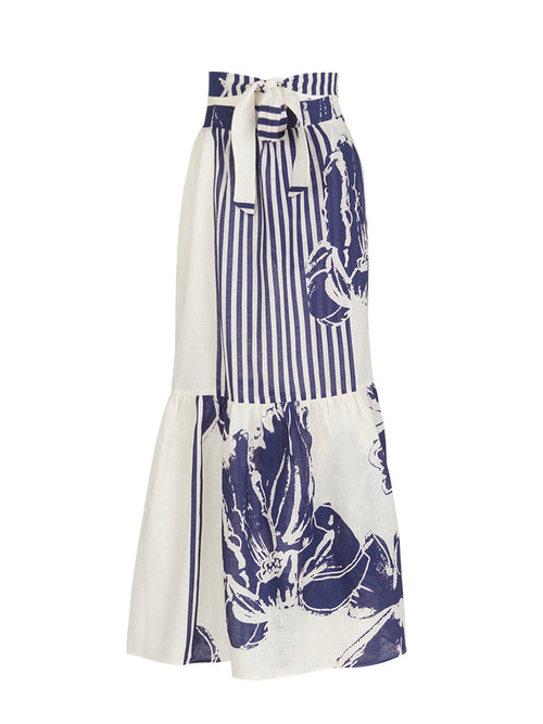 Feme Skirt Azure Floral Stripes